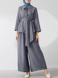 JM66-61 <span class=keywords><strong>elegante</strong></span> abito da donna islamico Casual <span class=keywords><strong>con</strong></span> decorazione in <span class=keywords><strong>pizzo</strong></span> pantaloni camicetta <span class=keywords><strong>con</strong></span> Logo personalizzati Set per la stagione autunnale - Product Image 2
