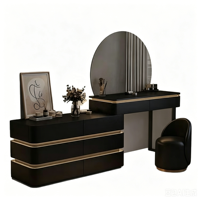 Coiffeuse de luxe moderne avec éclairage intégré et meuble de rangement, pour chambre à coucher, noir et blanc, pour filles, style vintage