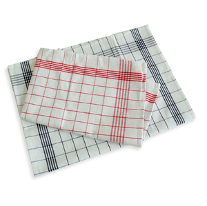 Asciugamani da cucina in cotone 100% a 2 strati assorbenti di grado commerciale asciugamani da tè bianchi classici con strisce laterali rosse - Product Image 1