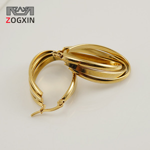 Zogxin Hoop Earrings 22x40mm Gold Stainless Steel Oval Geometric Design Fashion Jewelry for Women - Product Image 1