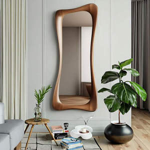 מלון בסגנון מודרני באורך מלא vity מראה רטרו רכוב קיר או רצפה עומדת עם מסגרת עץ זכוכית לסלון - Product Image 4