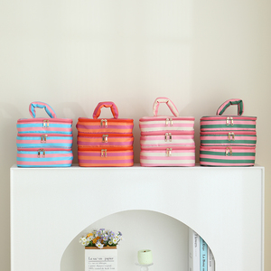 Bolsa <span class=keywords><strong>de</strong></span> Maquillaje <span class=keywords><strong>de</strong></span> Viaje con Cierre y Asa, a Rayas Rosas, Ecológica, Portátil, para Chicas, Venta al Por Mayor - Product Image 1