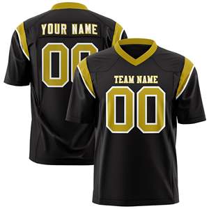 Maillot de football américain personnalisé noir et or vieilli, coupe épaule, bicolore - Product Image 1