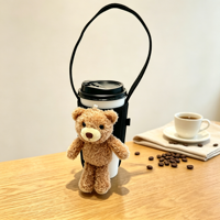 Housse de tasse à café personnalisée en forme d'ours en peluche, avec poignée de transport pour les voyages, les pique-niques et les trajets quotidiens