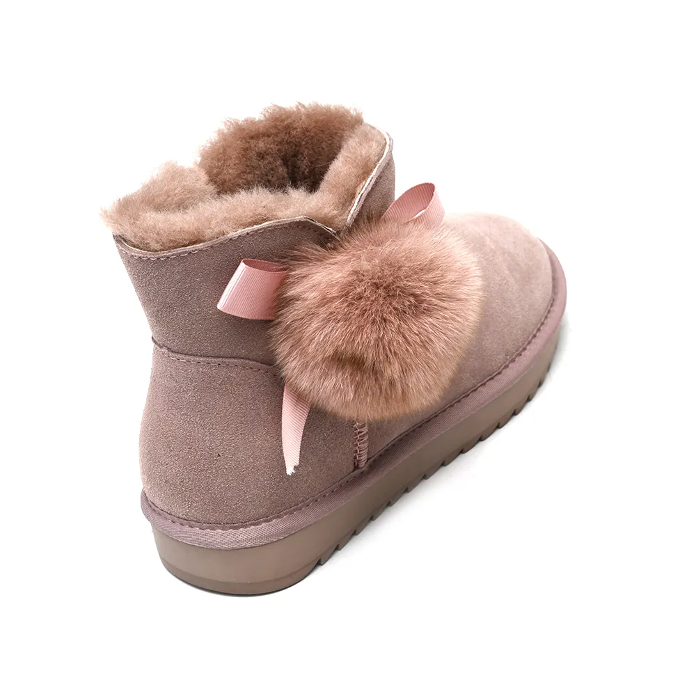 Customized Winter Warm Plush Classic Flat Children Outdoor Anti Slip Ankle suede snow boots kids