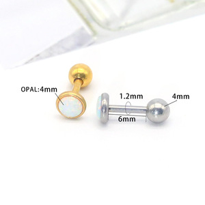 <b>Opal</b> <b>Stud</b> <b>Earrings</b> 1.2x6x3mm Bezel Setting Steel White Gold Plated Fashion Jewelry For Women Cartilage Piercing - Product Image 3