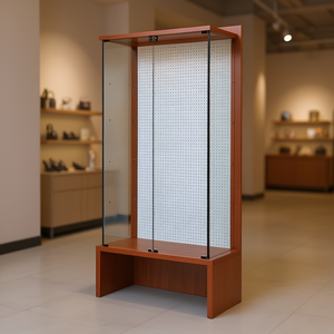 Vitrina Moderna con Fondo Perforado de 220 cm de Altura, Mueble de Exhibición con Base de Madera de Cerezo - Product Image 3