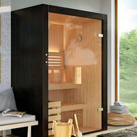 Sauna intérieur en bois de cèdre rouge massif, design moderne, pour 2 à 4 personnes, avec chauffage électrique traditionnel.
