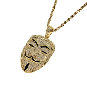 <span class=keywords><strong>Película</strong></span> americana <span class=keywords><strong>V</strong></span> para <span class=keywords><strong>Vendetta</strong></span> personaje máscara cabeza circón diamante colgante collar hombres helado colgante oro Hip Hop joyería Rock - Product Image 5