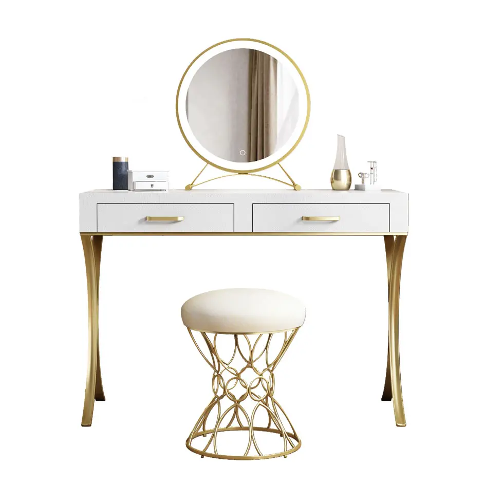 Mesa de maquiagem luxuosa, vestimenta com espelho e gavetas, de metal, vanity, maquiagem, mobiliário para quarto