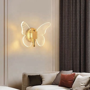 Gran oferta, <span class=keywords><strong>apliques</strong></span> de luz de pared nórdicos, accesorios de iluminación <span class=keywords><strong>Led</strong></span> modernos, lámpara de pared decorativa de mariposa acrílica de hierro dorado - Product Image 2