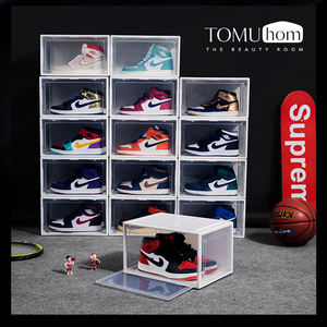Plastic Shoe Box Side Drop Shoe Box Clear Custom Wholesale Assemble Plastic Super Strong Side Open Door Display Shoe Storage Box Stackable Sneaker Container Box
