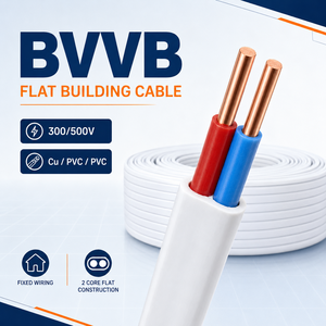Cavo Piatto Doppio da Fabbrica 1mm 1.5mm <span class=keywords><strong>2</strong></span>.5mm 4mm in Rame Solido BVVB <span class=keywords><strong>2</strong></span> Conduttori Isolato in PVC Guaina in PVC per Cablaggio Domestico e Edilizio - Product Image 1