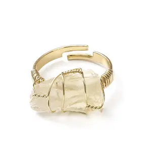 Verstelbare Ruwe Healing Crystal Edelsteen Ring Hand Wire Wrapped Onregelmatige Natuurlijke Ruwe Steen Ringen