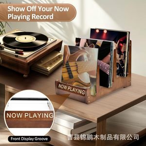 Wooden <b>Record</b> Rack 3 Tier Desktop Organizer Now Playing Display <b>Stand</b> For CD Storage - Product Image 2