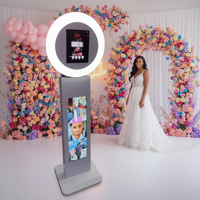 Livraison gratuite depuis l'entrepôt américain : Photobooth iPad avec écran LCD 29 pouces, machine à selfie, impression instantanée, et valise de transport.