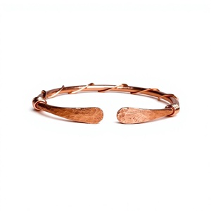 Traditional Artisan <b>Copper</b> Bracelet With Detailed Hammered Design Adjustable Unisex Fashion Jewelry Collection - Product Image 1