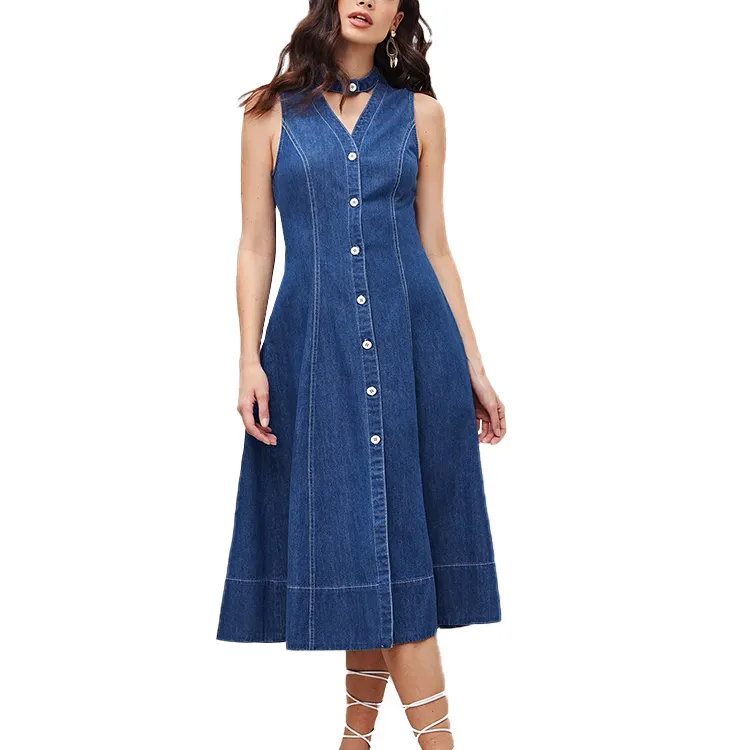 2022 New Fashion Plus Size Womens Dresses Clothing Comfortable Cooling Long Denim Dress Casual Summer For Women