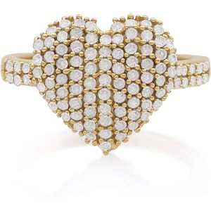 Heart <b>Dome</b> Diamond <b>Ring</b> 0.77 Cttw Round Cut Yellow Gold Over 925 Women's Engagement Style - Product Image 1