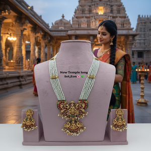 <b>Indian</b> Made Traditional Crystal Long Necklace Jewellery Set With Matching Earrings For Women And Girls By Exporters - Product Image 2