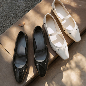 WETKISS Scarpe da Passeggio Personalizzate in Morbida Pelle, <span class=keywords><strong>Ballerine</strong></span> Mary Jane con <span class=keywords><strong>Borchie</strong></span> e Cinturino, <span class=keywords><strong>Ballerine</strong></span> da Donna con <span class=keywords><strong>Punta</strong></span> Quadrata - Product Image 3