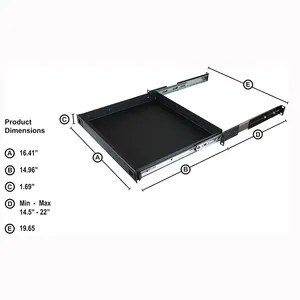 JH-Mech Schiebeschrank Schublade 15 Zoll Tiefe Unter den Schreibtisch Aufbewahrung schwarzes Pulverbeschichtung Metallunter Tisch Schubladen-Organisator