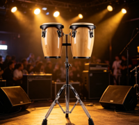 Wholesale 8"+9" Natural Gloss Wood Conga Drum Set With Chrome Stand, Goat Skin Hand Percussion Custom Logo for Band Stage