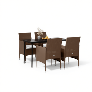 Set da Pranzo da Giardino Marrone per 4 Persone, Arredamento da Esterno Resistente alle Intemperie, Design Contemporaneo - Product Image 1