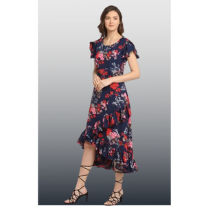 Robe à volants haut-bas florale de luxe UNITY pour femmes, tissu en crêpe doux et léger - Product Image 4