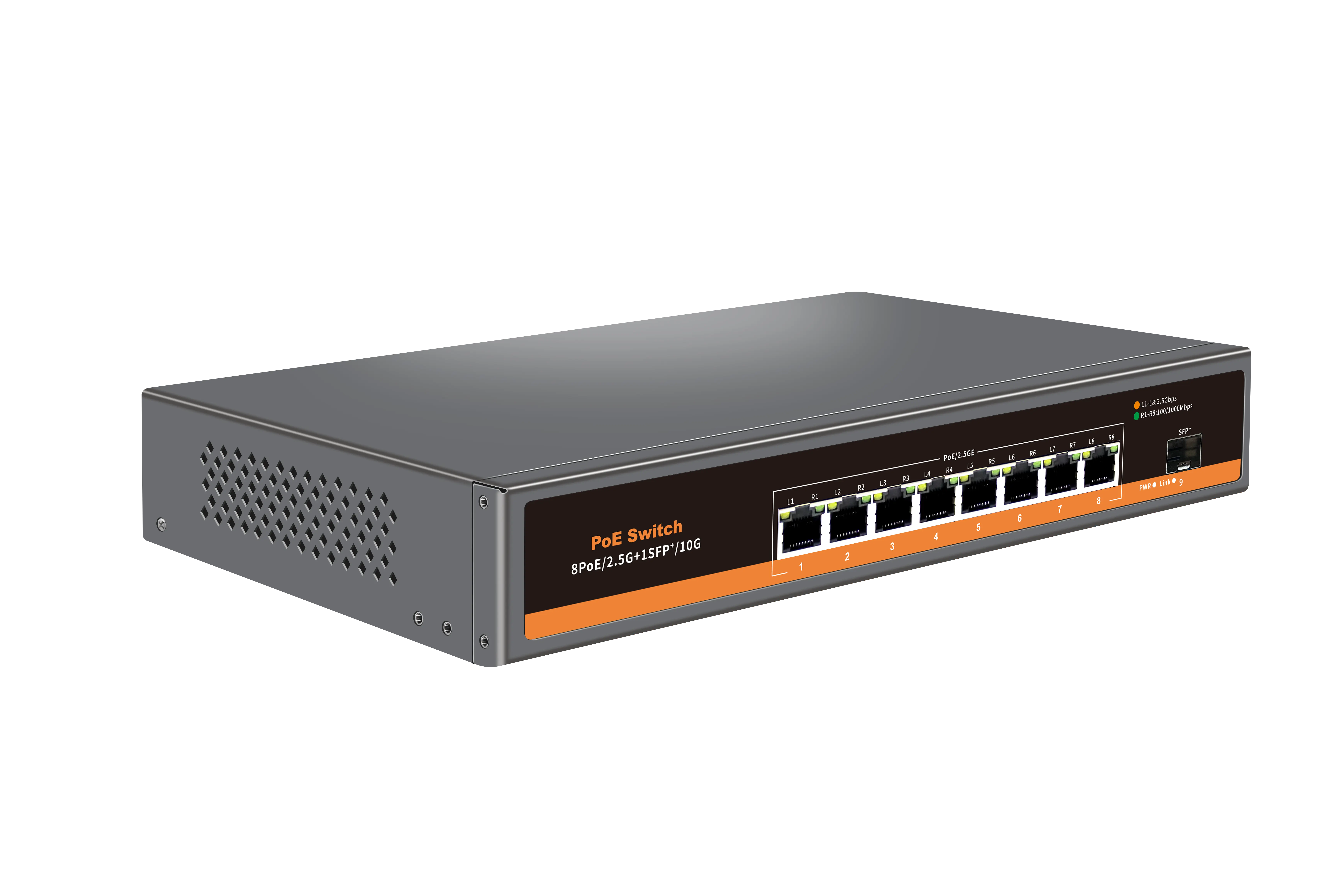 Neues Design 8 Port 2.5G PoE-Switch 10G SFP Base-t-Ports Netzwerk-Switch für IP-Kameras/Wireless Access Points/VoIP-Telefone