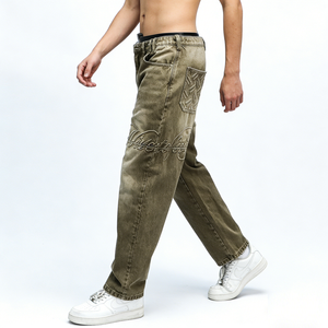 Jeans vintage rock revival pour homme de haute qualité, délavés au soleil, coupe droite, ample, jeans 3D en relief, personnalisés - Product Image 3