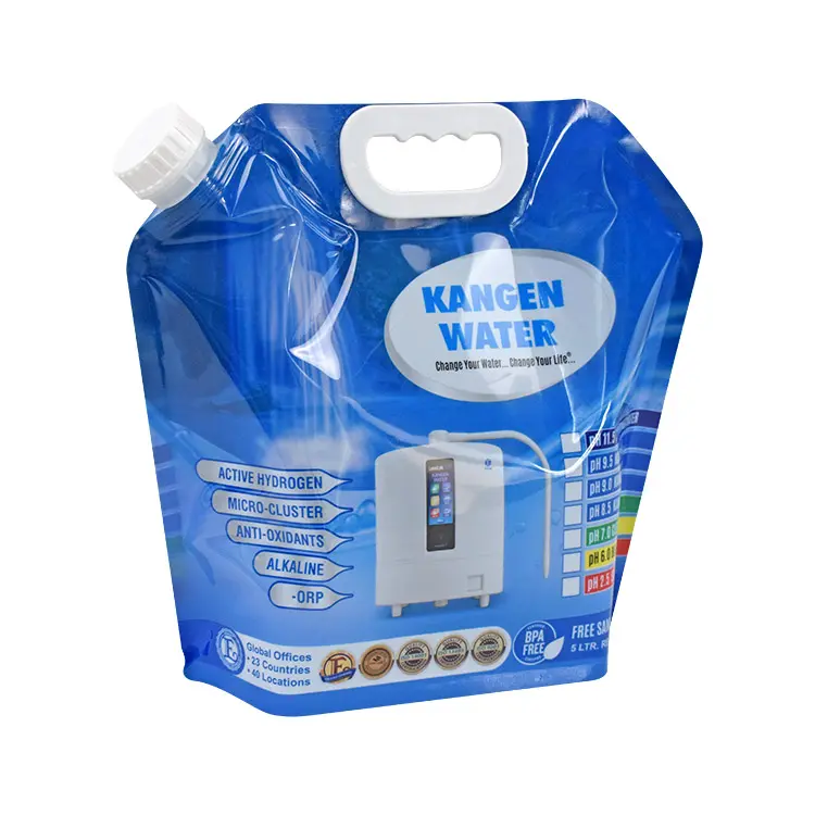 Acampar al aire libre portátil plegable grado alimenticio líquido Stand Up Spout bolsa Kangen bolsa de agua para bebida