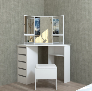 Modern <strong>Make</strong> <strong>up</strong> <strong>Vanity</strong> Table with Tri Fold Mirror Storage Drawers Dressing Desk Bedroom Furniture Home Furniture - Product Image 4