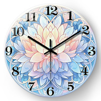 Jam Dinding Kuarsa Lotus Seni Modern 12-Inci 30cm dengan Jarum Penunjuk LUMINOVA untuk Ruang Tamu, Kaca Satu Sisi
