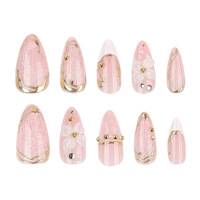 Ongles à presser de luxe style Baroque, motif léopard vintage automne, avec breloques 3D en métal doré, strass, perles, cœurs et croix