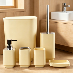 Luxury Optional Color 6-Piece Plastic Bathroom Accessory <b>Set</b> Includes <b>Soap</b> Dispenser Trash Can Toilet Brush <b>Soap</b> Dish Cup - Product Image 3