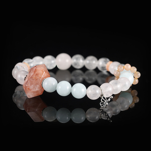 Bracelet en pierres naturelles RINNTIN GMB93, bracelet en perles d'aquamarine avec <span class=keywords><strong>pierre</strong></span> <span class=keywords><strong>de</strong></span> <span class=keywords><strong>lune</strong></span> en quartz rose, bracelet <span class=keywords><strong>de</strong></span> guérison pour le yoga, idéal pour un cadeau - Product Image 1