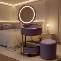 Station de maquillage moderne en acier inoxydable avec miroir LED 3 couleurs, chargeur de téléphone sans fil, roulettes universelles, hôtel, appartement