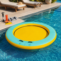 Hamac flottant gonflable rond de 8 pieds avec sac de transport et échelle amovible, jaune et vert menthe vif