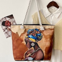 Sac fourre-tout de plage rétro en toile classique, grande capacité, imprimé dessin animé, doublure polyester, fermeture éclair, pratique pour l'extérieur, collection 2026