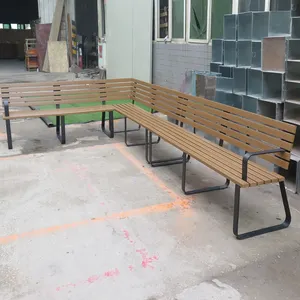 Banco de madera para jardín, muebles contemporáneos en forma de L para parque público