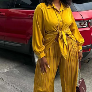 Women's New Arrivals Casual Long-Sleeve Shirt & Straight-Leg <b>Pants</b> African Plus Size Stylish Fashion 2-Piece Set Fashion - Product Image 3