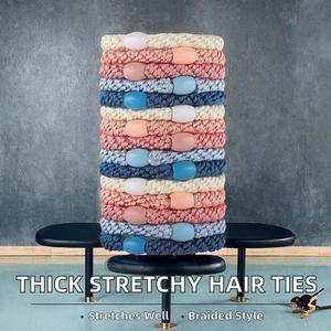 Rubber Thick Ropes Strong Stretchy Colorful Elastic Casual Bands Ponytail Holder Bead Braided Women Hair Ties - Product Image 2