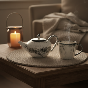 Théière en céramique européenne artistique de 10 pouces, peinte à la main, encre noire et blanche, lavage à l'encre, écologique, capacité de 1 L, couvercle et poignée, adaptée au thé - Product Image 3