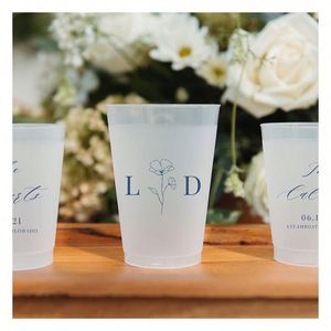 Vasos Personalizados para Recuerdos de Boda con Impresión de Logotipo, Vasos de Plástico Reutilizables de 16 oz, Resistentes a los Golpes, para Estadios, Recuerdos de Boda - Product Image 1