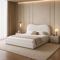 Cadre de lit rembourré moderne avec tête de lit incurvée et moelleuse pour chambre à coucher Queen