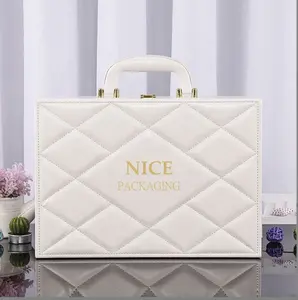 Custom Luxury Pu Leather Gift Box White Makeup Skincare Leather Briefcase Wooden Box For Cosmetic