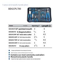 Jeu de pinces American Blue Point Tools, 4 pièces, mini, extra-longues, 7 pièces, avec poignées en plastique, incluant pinces coupantes diagonales et pinces à bec courbé
