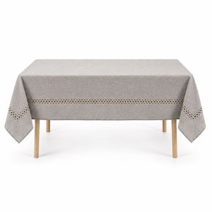 Custom <b>Tablecloths</b> Polyester Faux Linen Laser Cut <b>Rectangle</b> Table Cover for Wholesale Private Label Supply - Product Image 1