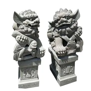 花园家门口石材装饰热卖大型中国福狗雕像天然石狮福狗雕塑